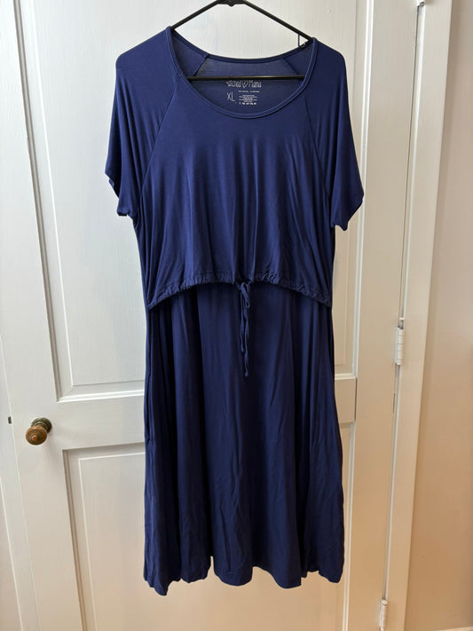 Seller 189 Women's XL Latched Mama Navy Drawstring Midi Nursing Dress EUC