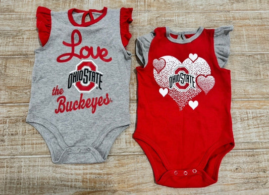 #108 Set of 2 OSU Buckeyes Ruffle Onesies 3-6M NEW