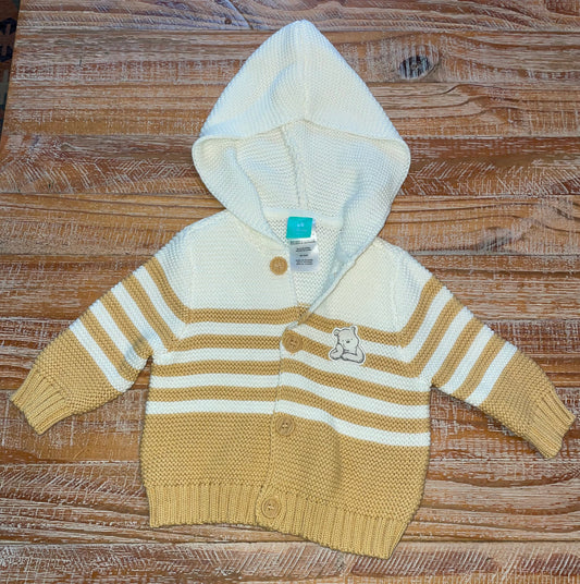 #4 Disney's Winnie the Pooh White and Yellow Knitted Button-Up Hoodie 0-3 months