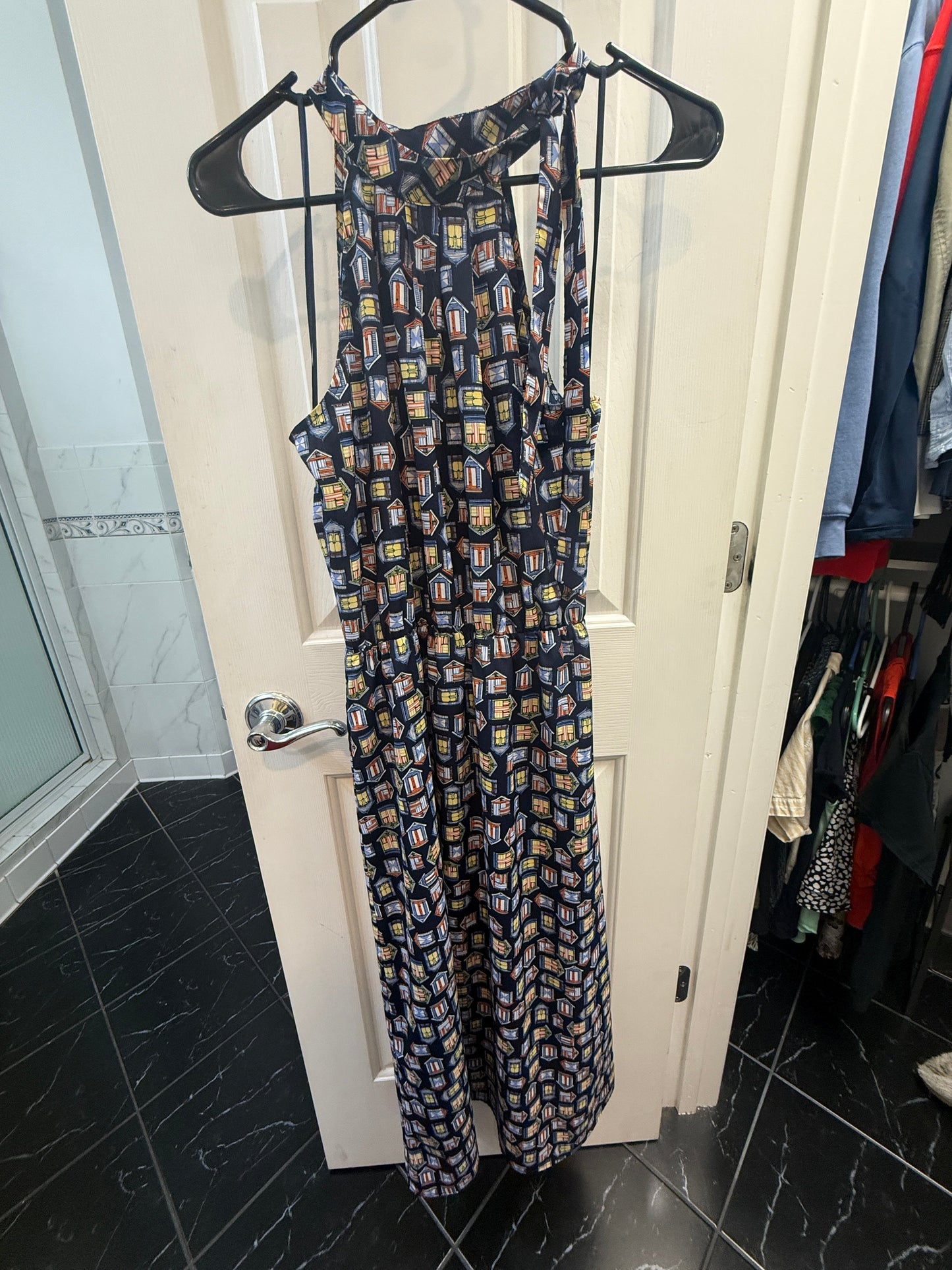 Women’s S Beach Cabana Maxi Tie Neck Dress