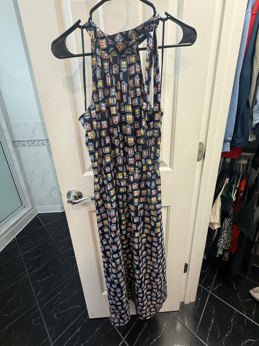 Women’s S Beach Cabana Maxi Tie Neck Dress