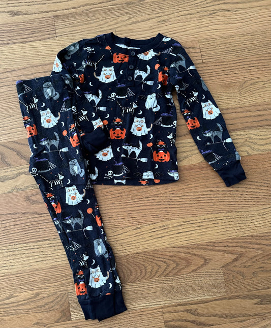 #198- Girls/Boys, Gymboree, Navy Cat Halloween PJs- Size 3T
