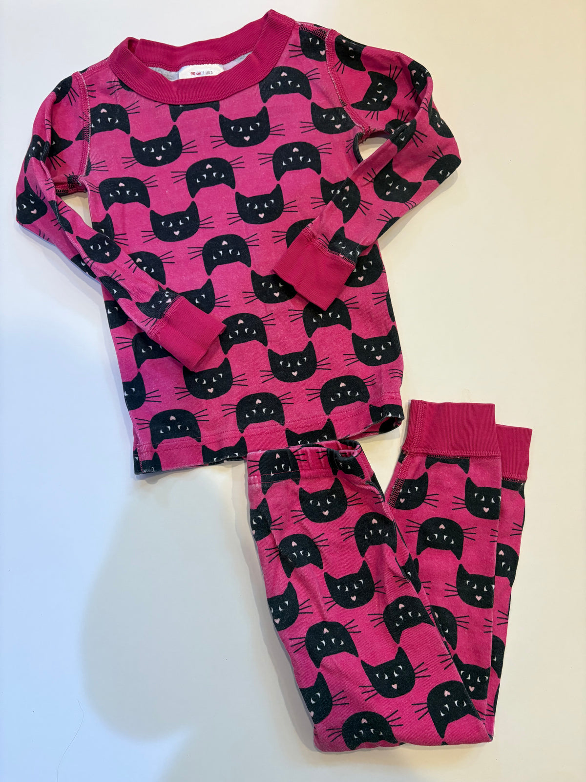 Seller 186 - Hanna Andersson Girls Pink Cat PJs - Size 90 (3T) - GUC