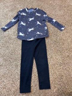 #47 girls 2T unicorn top and black leggings, old navy top, carters leggings