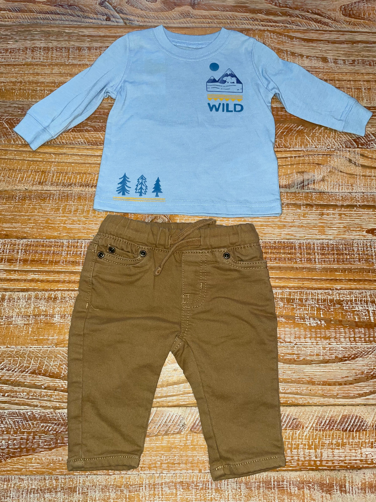 #4 Carter's Blue Long Sleeve Shirt and Khaki Pants Boys 3 months