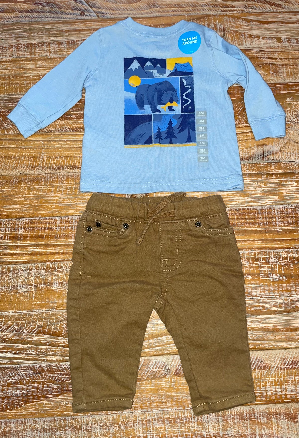 #4 Carter's Blue Long Sleeve Shirt and Khaki Pants Boys 3 months