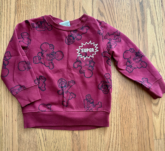 #198- Boys, Super Mario, Burgundy Sweatshirt- Size 3T