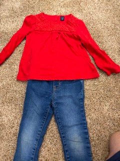 #47 girls gap outfit, red top and jeans