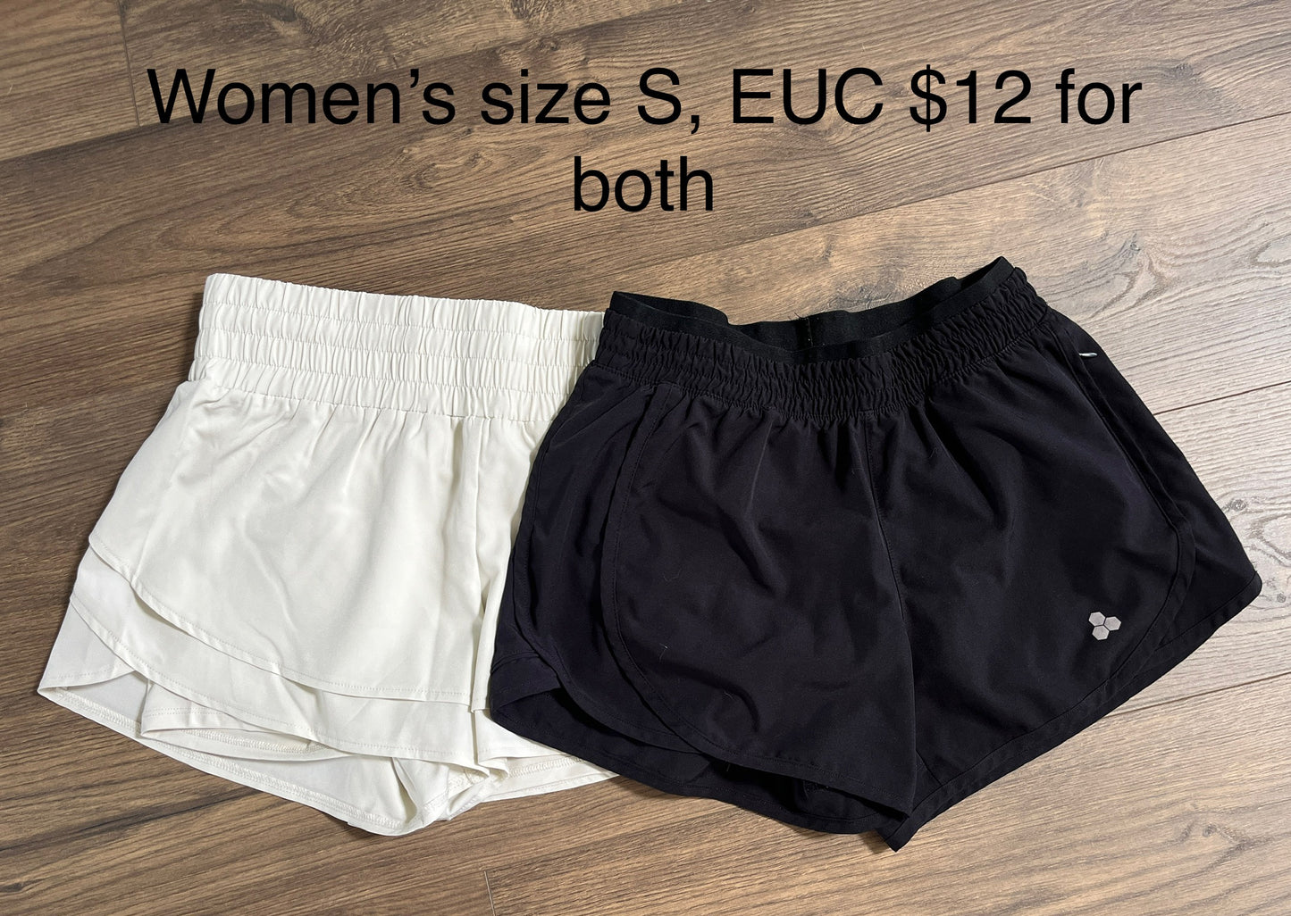 137 Women's size Small shorts various brands, EUC 1 pair solid white and 1 pair solid black