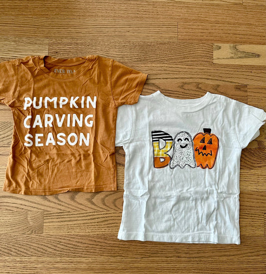 #198- Boys, Boutique, Fall/Halloween Shirts, “BOO” Set of 2- Size 2/3T