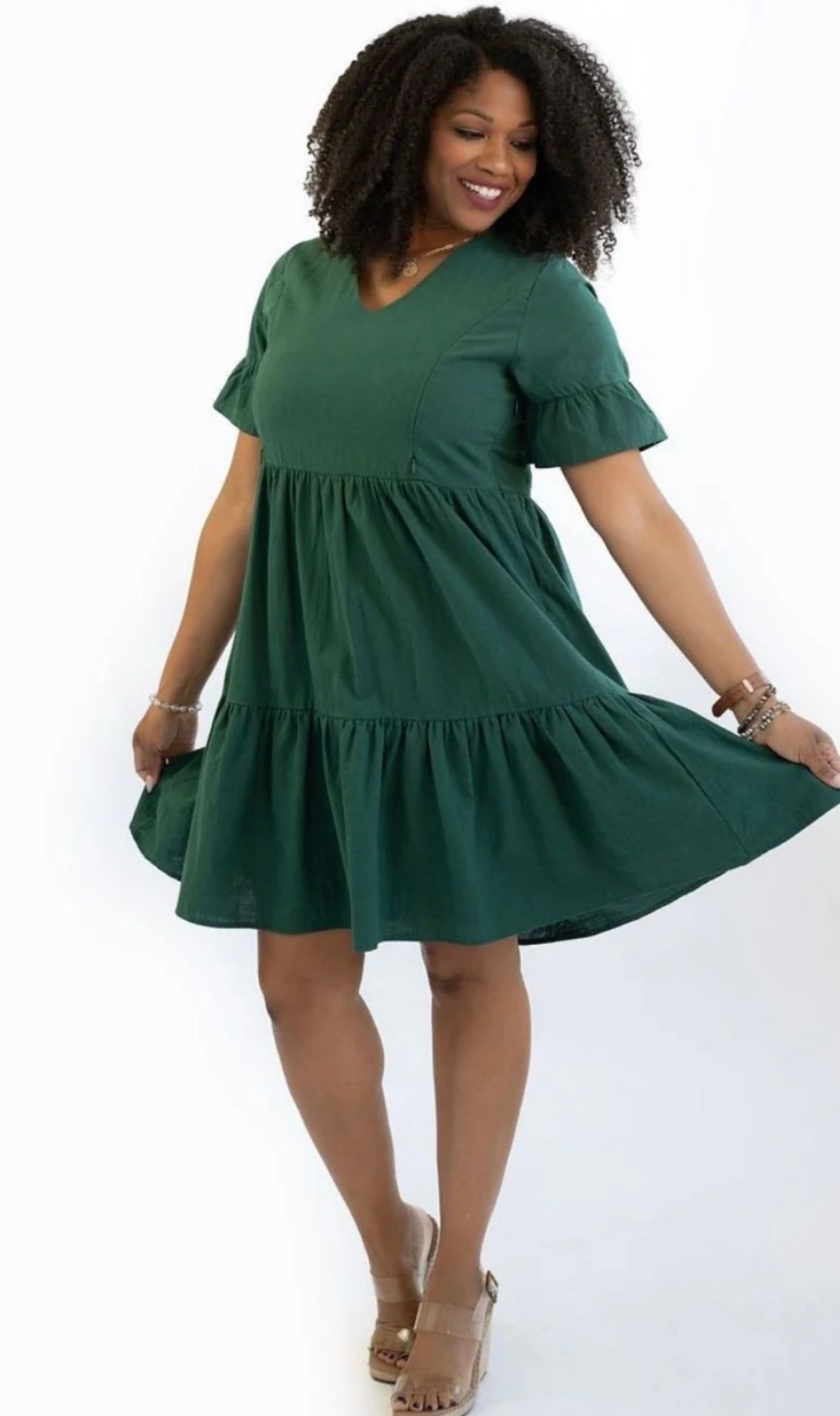 Seller 189 Women's XL Nursing Queen Green Bell Sleeve Nursing Dress with Pockets EUC