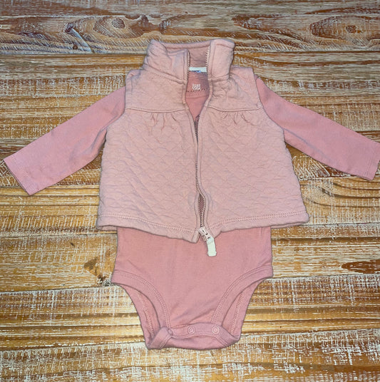#4 Just One You by Carter's Pink Quilted Zip-Up Vest and Long Sleeve Onesie Girls 6 months