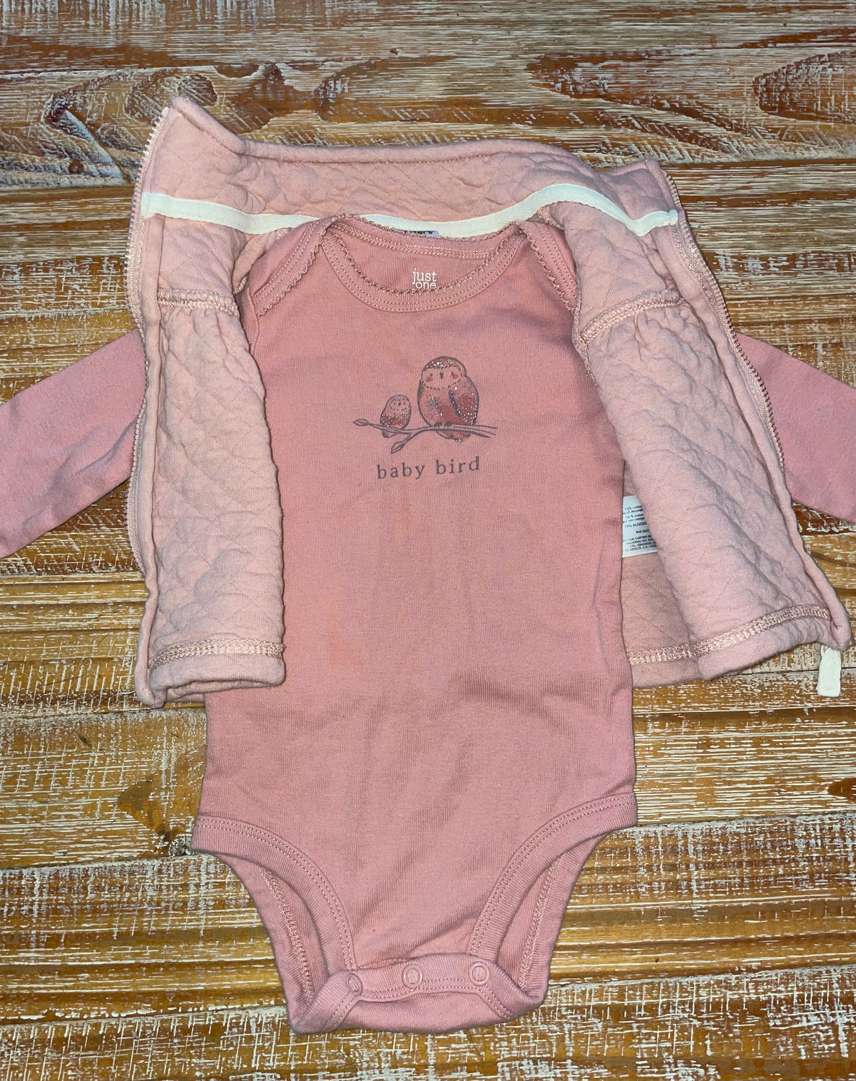 #4 Just One You by Carter's Pink Quilted Zip-Up Vest and Long Sleeve Onesie Girls 6 months