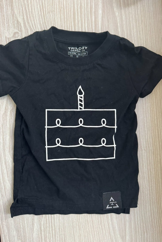 #207 18-24M Trilogy Design 1st Birthday black t shirt