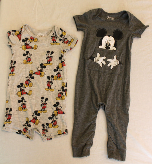 #168 18m Boys Mickey Rompers - set of 2