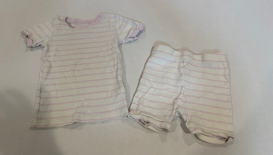 #25 Girls 5T Old Navy pjs cream with purple stripes short sleeves and shorts