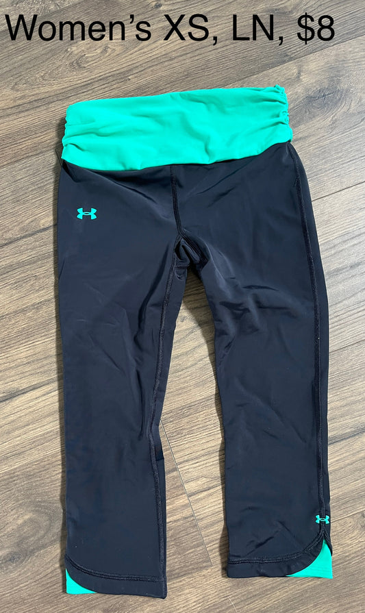 137 UA women's XS, LN turquoise and black workout capris