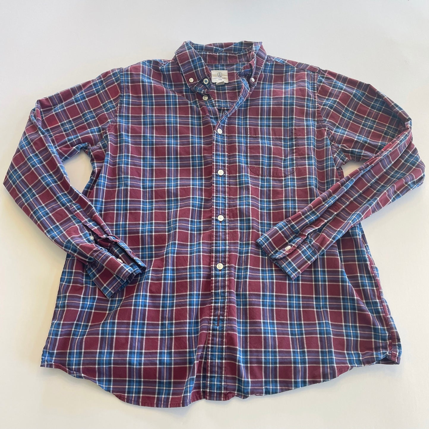 #118 | Size XL (18H - 20H) | Lands End Boys Maroon Plaid Button Down Shirt