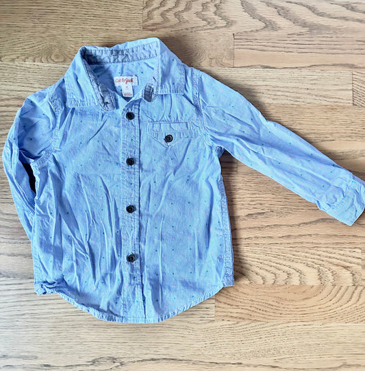 #198- Boys, Cat & Jack, Blue Button-up Shirt with Colorful Dots- Size 3T