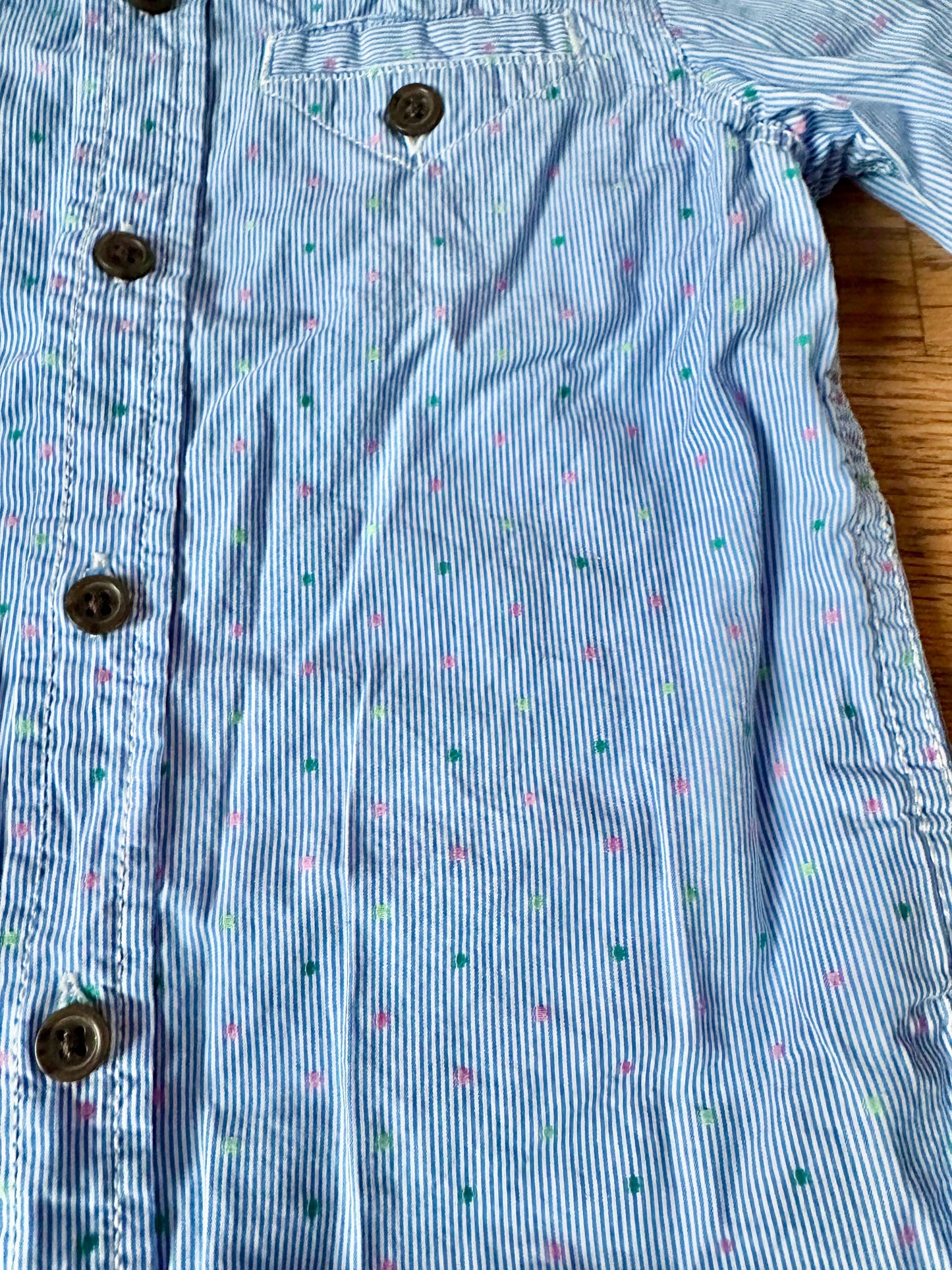 #198- Boys, Cat & Jack, Blue Button-up Shirt with Colorful Dots- Size 3T