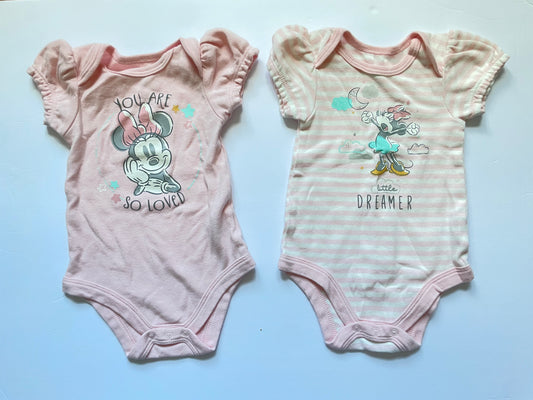 #3 Minnie Mouse onesie 2-pack girls size 3-6mo