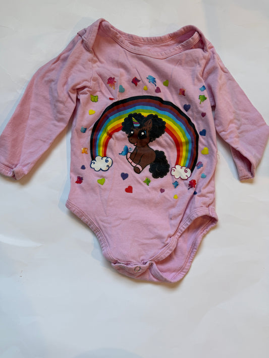 #170 Black Unicorn Shop pink body suit with rainbow and unicorn girls 12-18 months