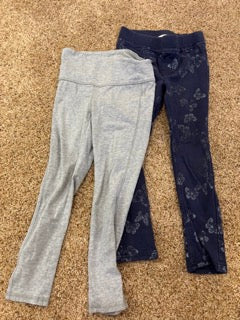 #47 girls 4T leggings,  gap grey and H&M print