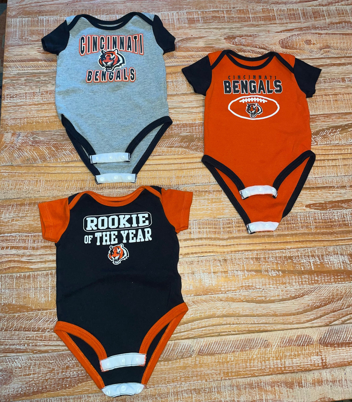#4 Cincinnati Bengals Grey, Orange, and Black Onesies 6-9 months