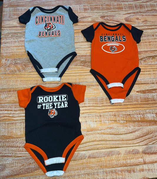 #4 Cincinnati Bengals Grey, Orange, and Black Onesies 6-9 months