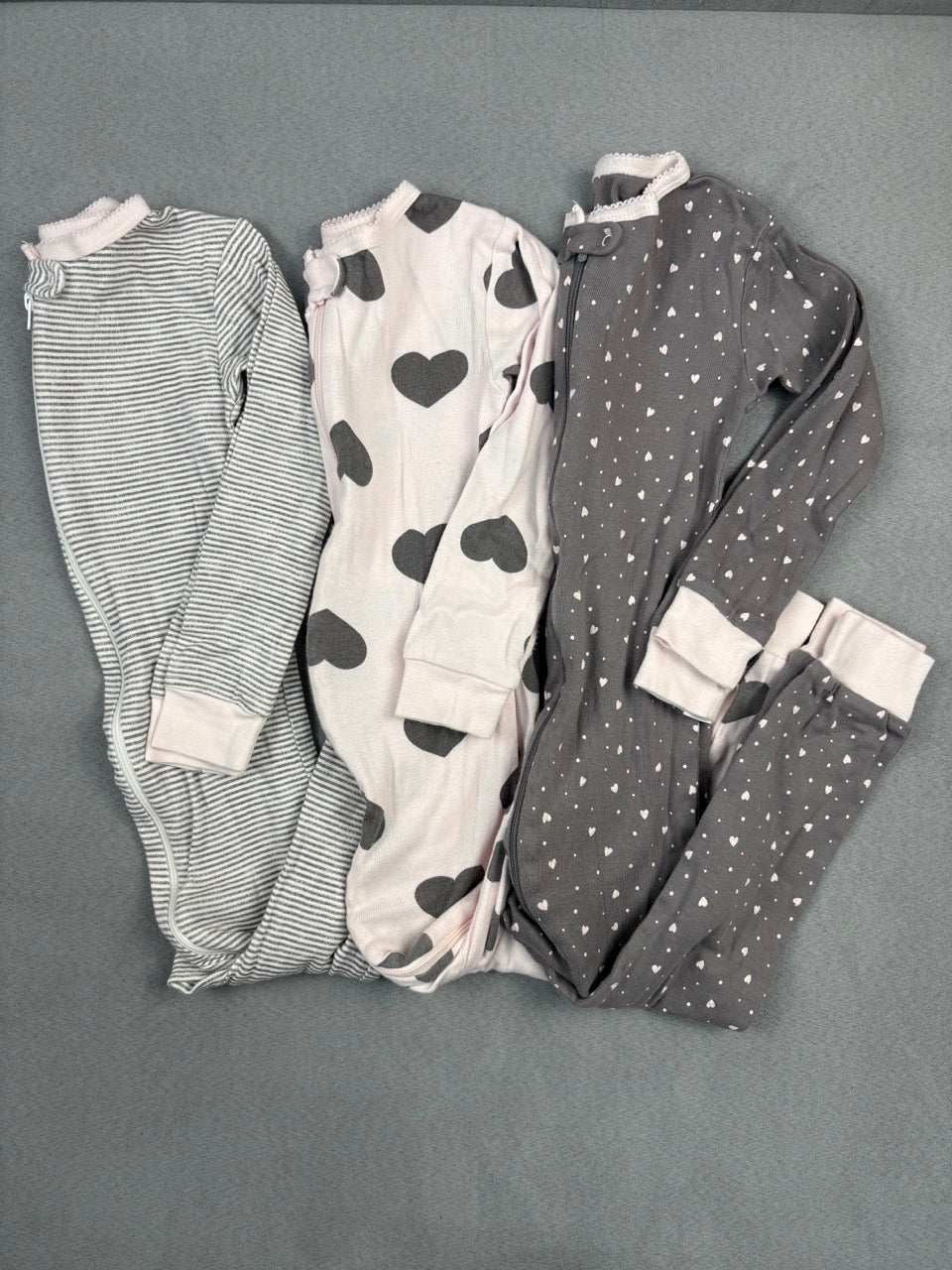 #39 4T, Girls, Gerber, Pink and grey footless zip-up PJ bundle (3)
