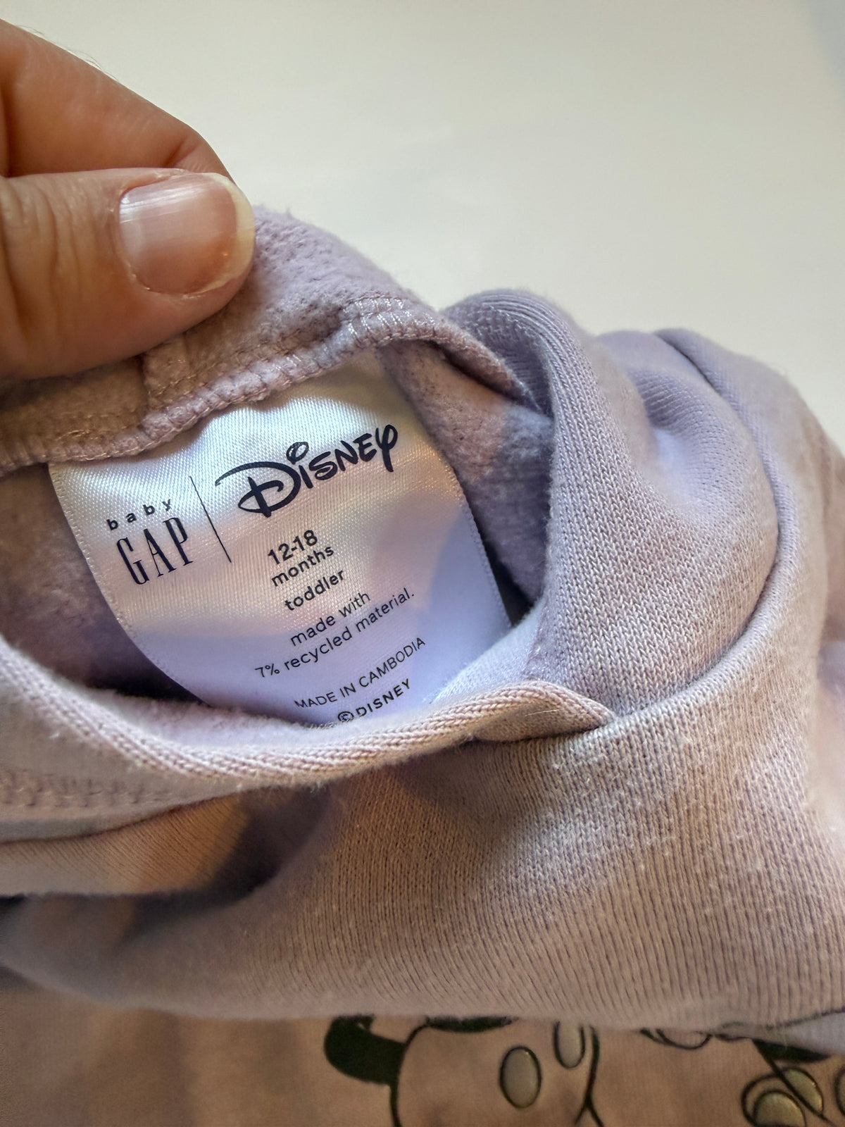 #170 Gap Disney light purple long hooded Minnie and Mickey sweatshirt girls 12-18 months