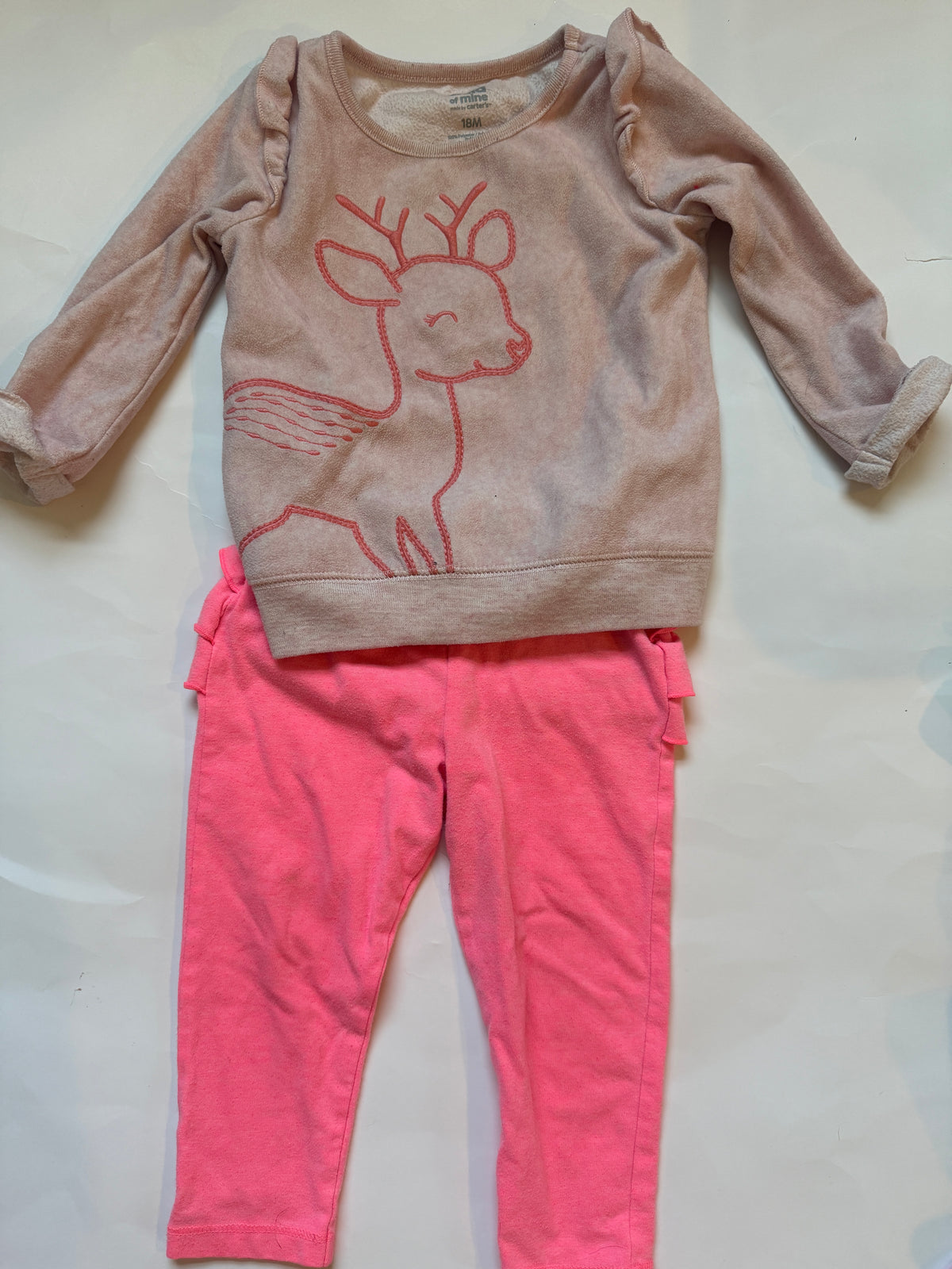 #170 Winter Deer Outfit set  carters fleece pink deer shirt with cat and jack ruffle butt pants girls 18 months