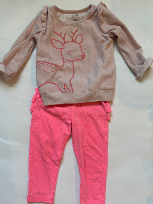 #170 Winter Deer Outfit set  carters fleece pink deer shirt with cat and jack ruffle butt pants girls 18 months