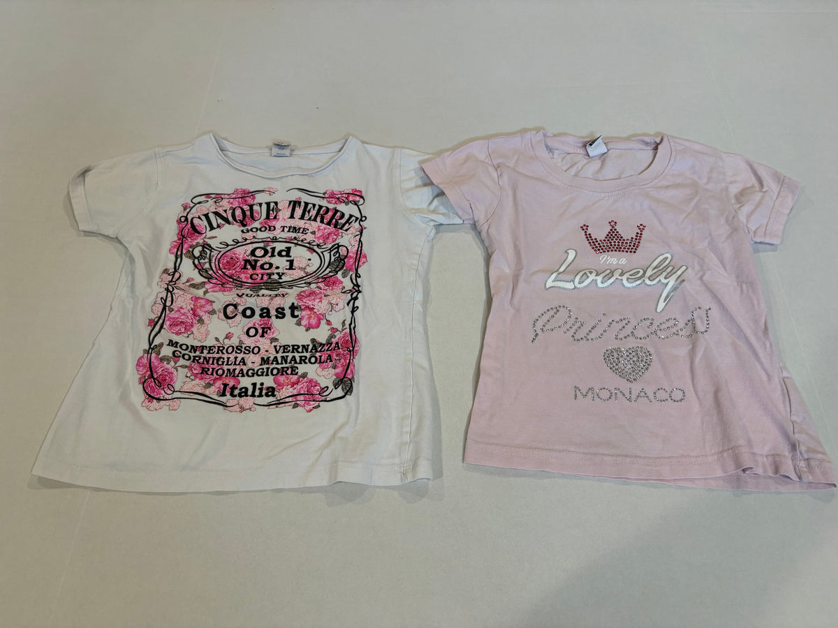 #25 Girls size 5-6 / 6 shirts from Italy and Monaco -Both fit like 5-6