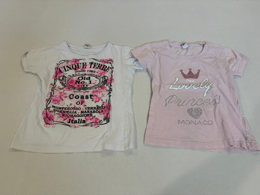 #25 Girls size 5-6 / 6 shirts from Italy and Monaco -Both fit like 5-6