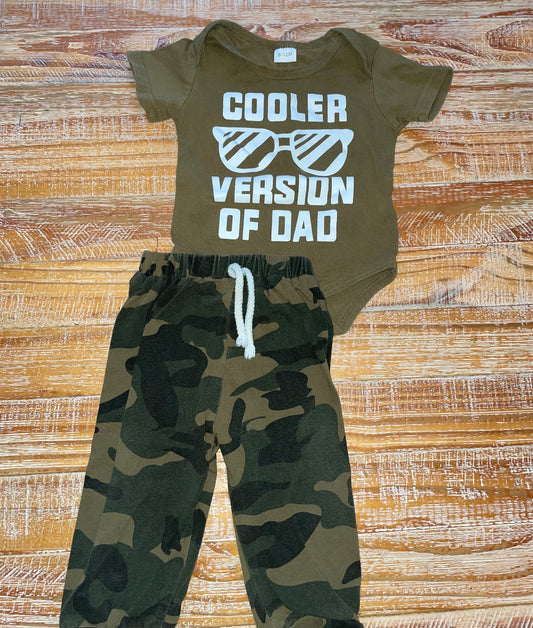 #4 Amazon Green Onesie with Camouflage Pants Boys 6-12 months