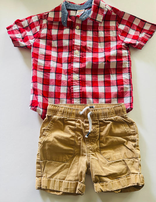 REDUCED # 92 Boys 2 t summer button up shirt and short set