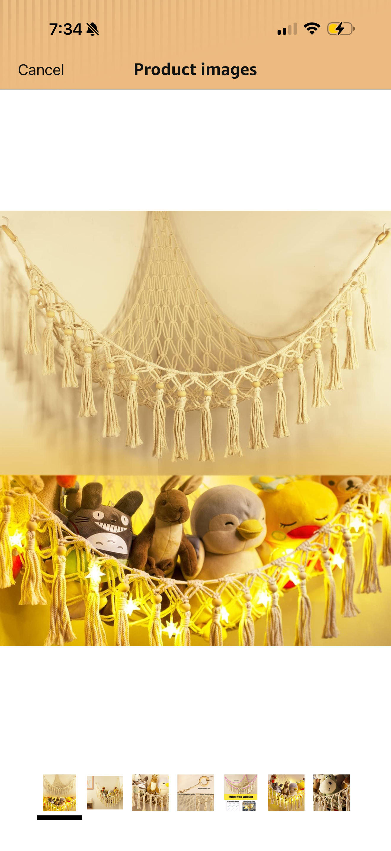 Stuffed Animal Hammock | Beige w/ Lights | Amazon