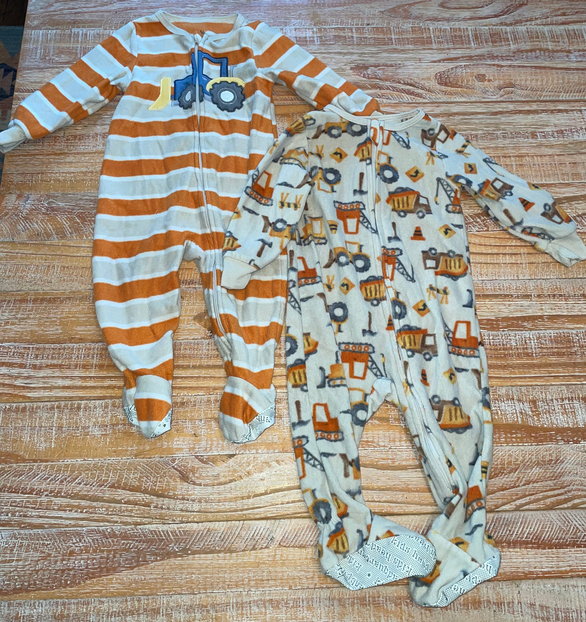 #4 Kids Headquarters Construction Themed Fleece Zip-Up Footies Boys 12 months