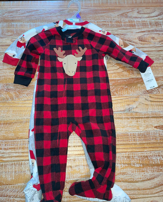 #4 Carter's Holiday Fleece Zip-Up Footie Bundle NWT 12 months