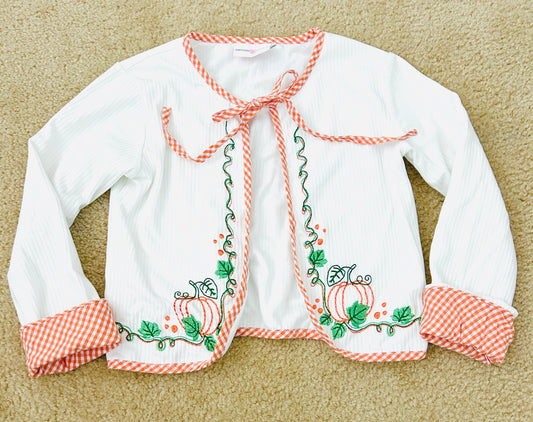 #15 *Reduced* Smocked Sweets 8Y Ribbed Embroidered Pumpkin Cardigan Never Worn!