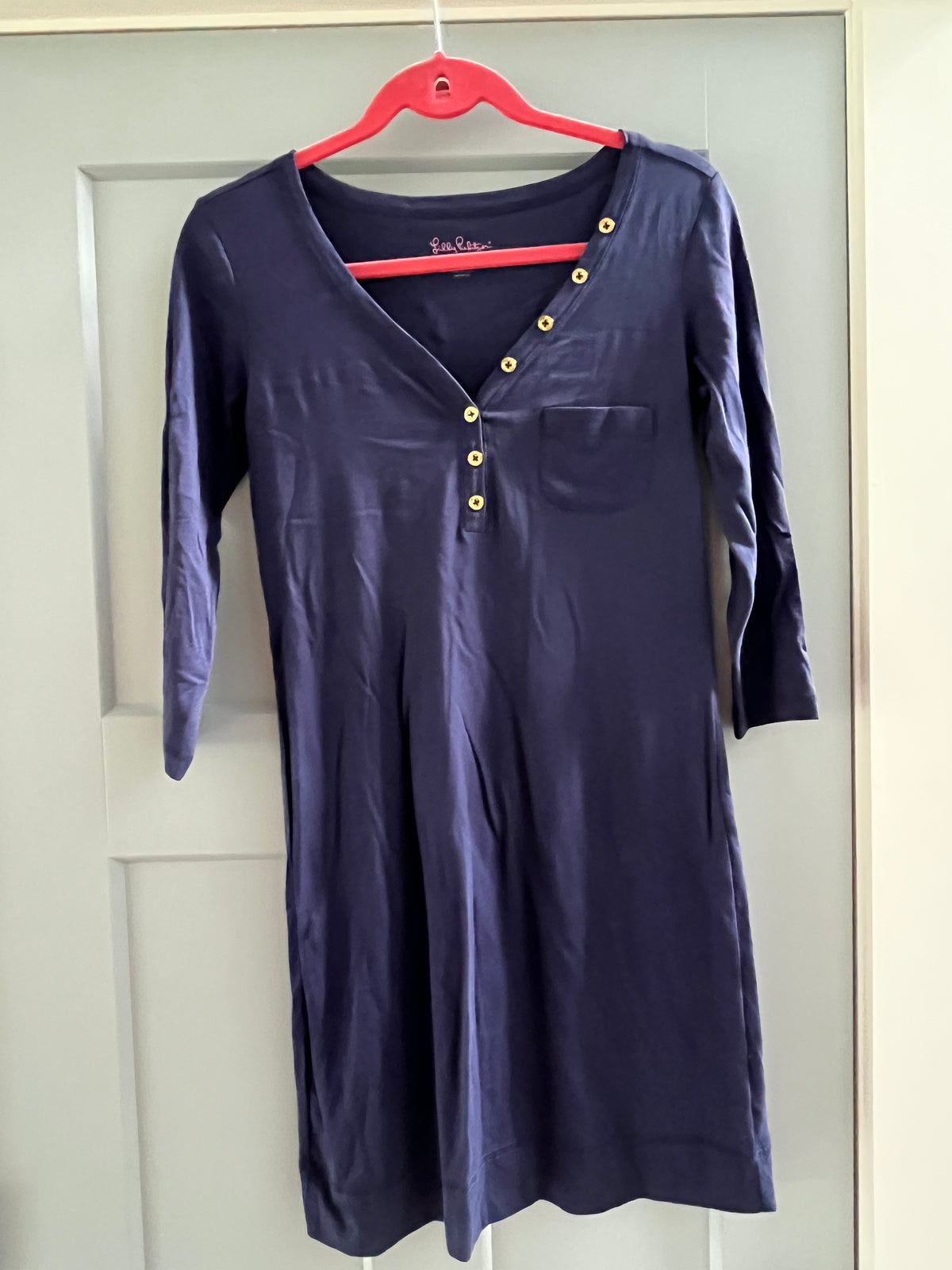 135 Lilly Pulitzer 3/4 sleeve Navy blue dress with Buttons, XS, LN