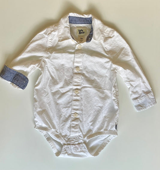 *REDUCED* #68 Baby B’Gosh White Button Down Onesie, 12M