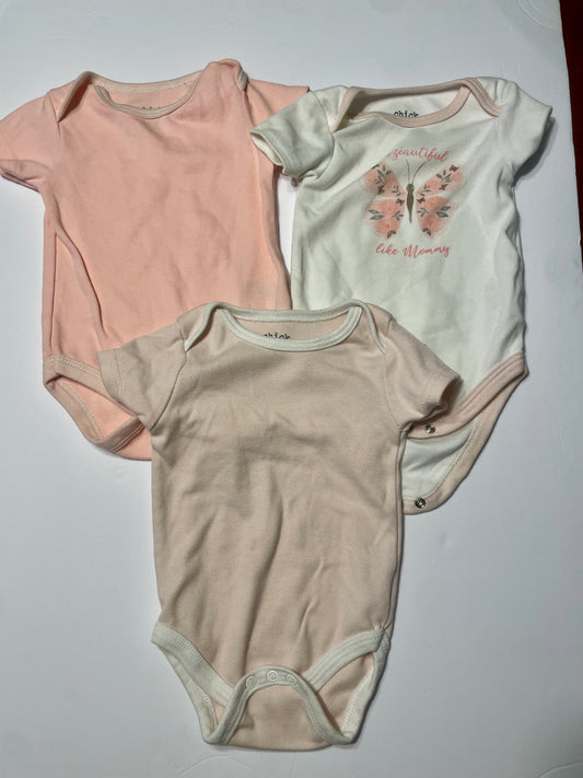 #3 chick pea 3pack onesies girls size 6-9mo