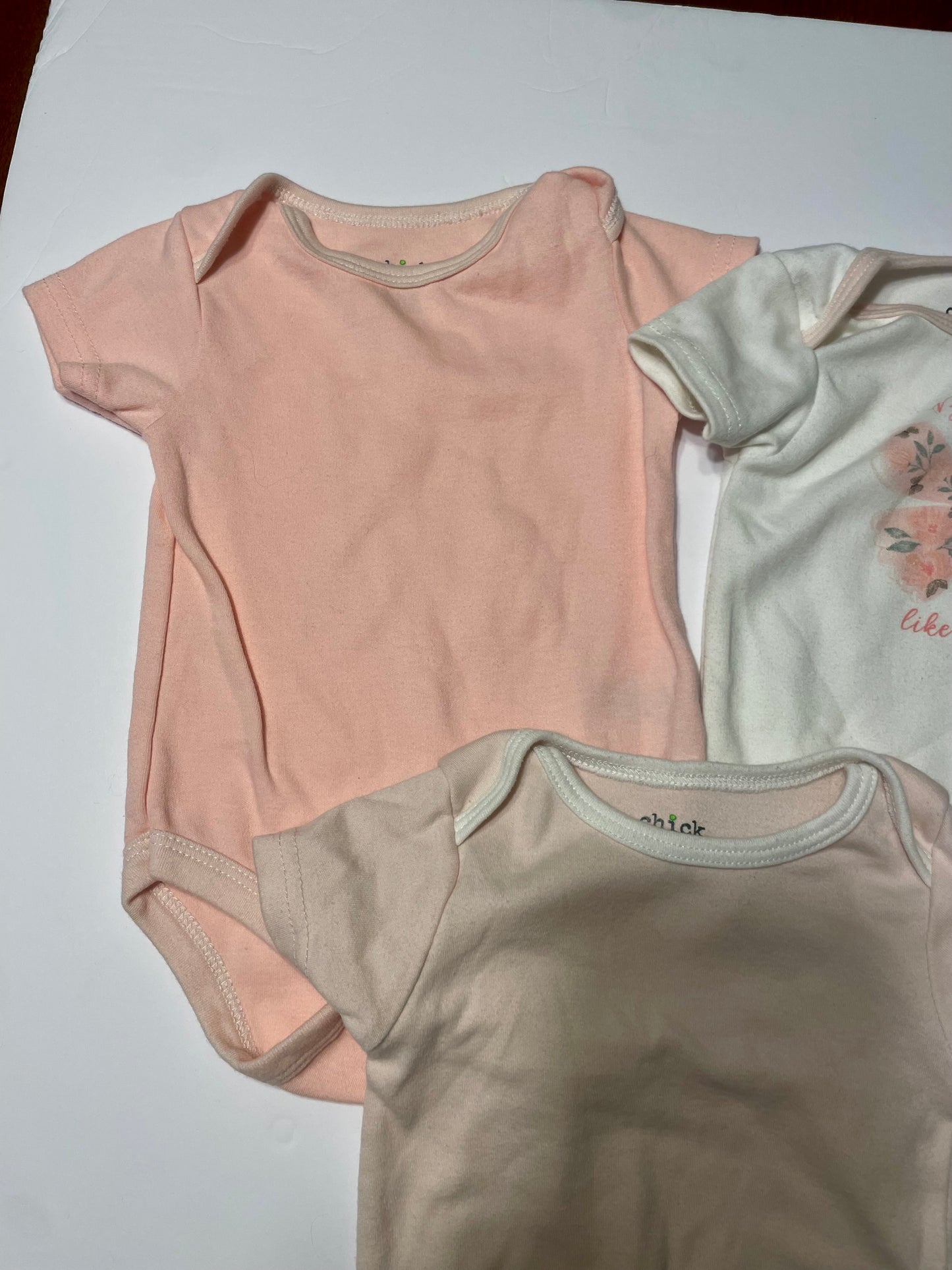 #3 chick pea 3pack onesies girls size 6-9mo