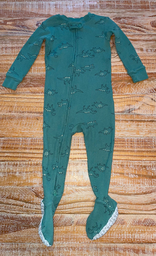 #4 Carter's Green Dinosaur Waffle Zip-Up Pajamas Boys 12 months