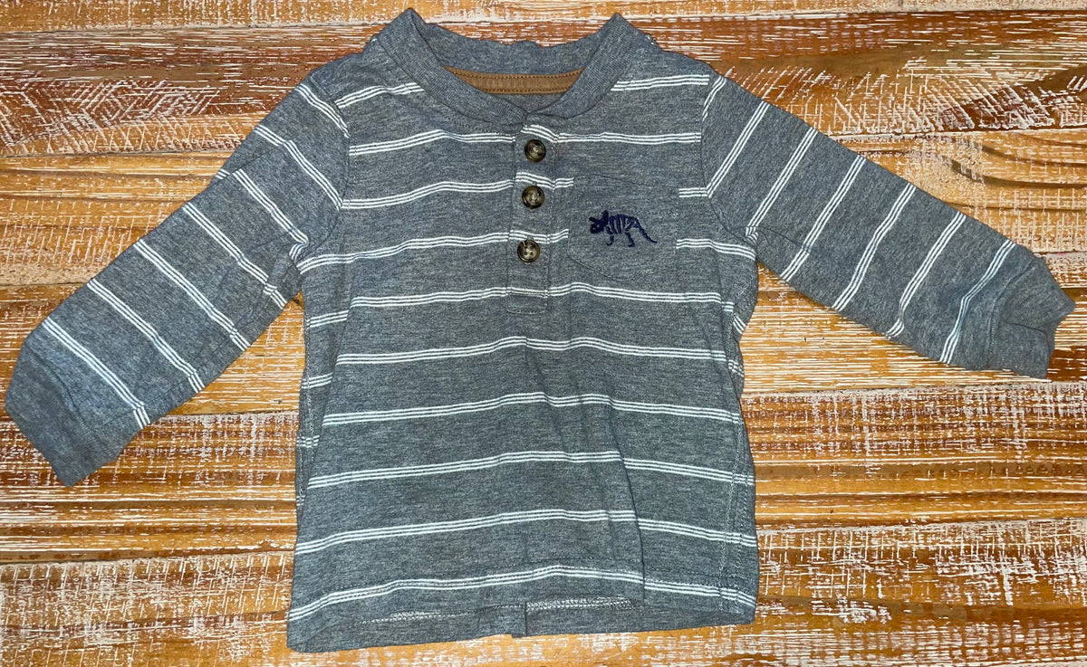 #4 Simple Joys by Carter's Grey and White Striped Long Sleeve Boys 12 months