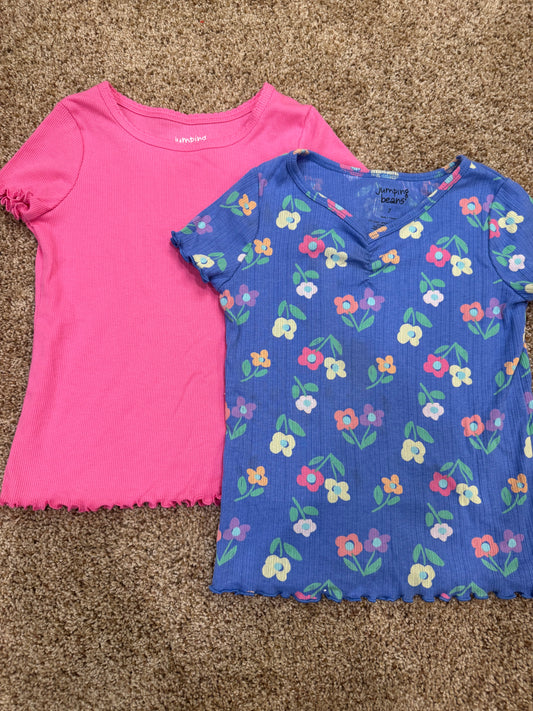#73 girls size 7 jumping bean shirts , pink and purple with flowers
