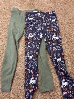 #47 girls 6-7 rumi and Ryder green leggings, old navy unicorn