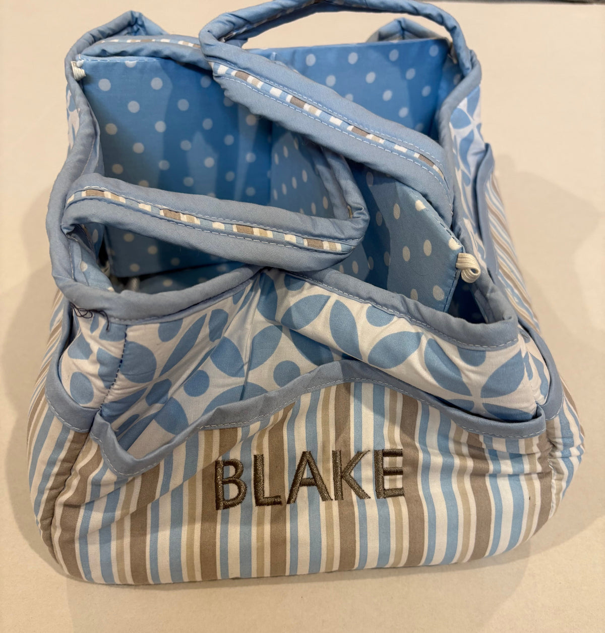 #25 Collapsible diaper caddy that is monogrammed “Blake”